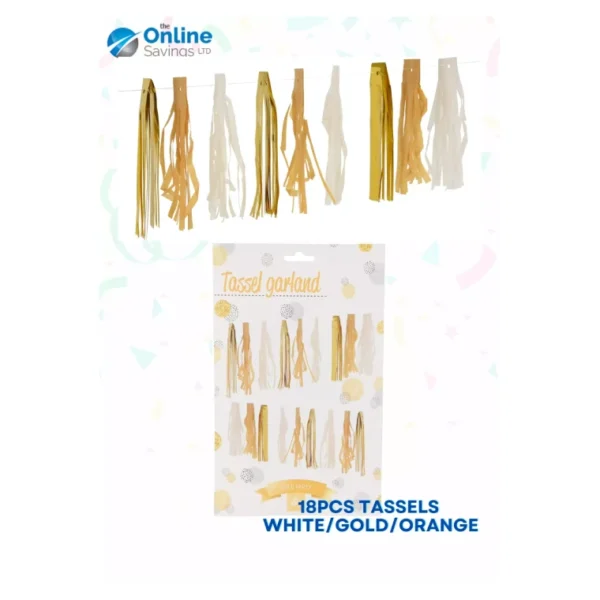 18PCS TASSELS WHITE GOLD ORANGE GARLAND BUNTING FOR PARTY DECORATIONS SUPPLIES