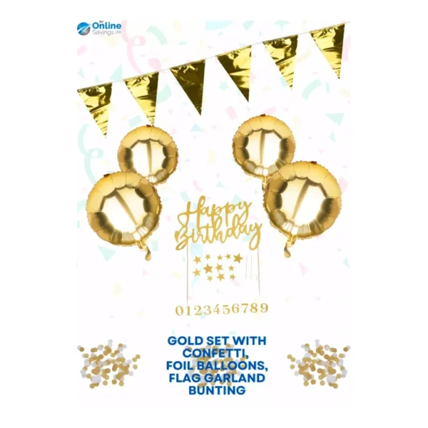 GOLD BIRTHDAY DECORATION SET BALLOONS GARLAND BUNTING CONFETTI 92PCS SET - Image 19