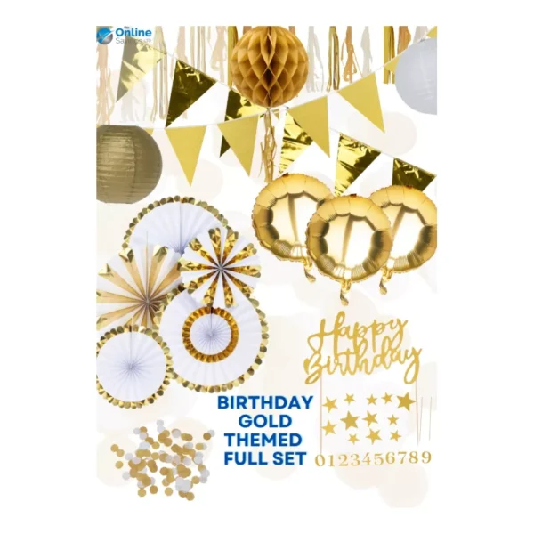 GOLD BIRTHDAY DECORATION SET BALLOONS GARLAND BUNTING CONFETTI 92PCS SET