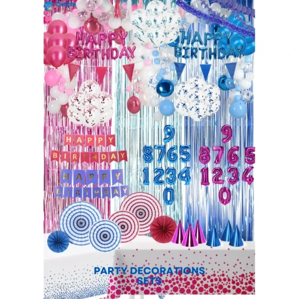 147PCS SET BIRTHDAY PARTY DECORATIONS FULL SET BALLOONS CURTAIN TASSELS HAT