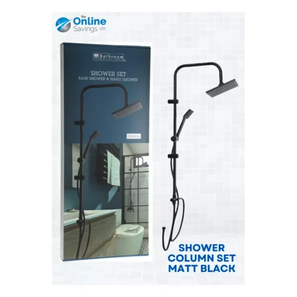 MODERN BATHROOM RAIN SHOWER COLUMN SET MATT BLACK STAINLESS STEEL SHOWER 2-IN-1