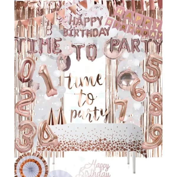 PARTY ROSE GOLD SET DECORATIONS BIRTHDAY BALLOONS BUNTING TABLECLOTH 160PCS