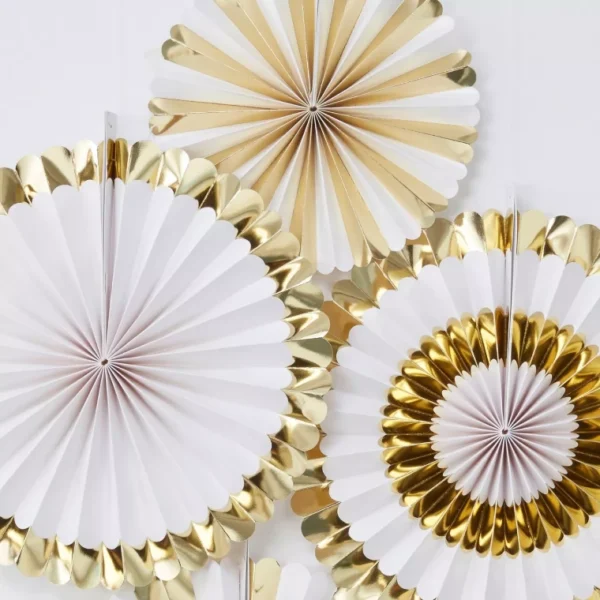 FAN PAPER GOLD SET OF 5PCS Wedding Baby Birthday Paper Party Decorations - GOLD - Image 3