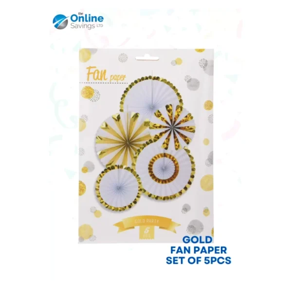 FAN PAPER GOLD SET OF 5PCS Wedding Baby Birthday Paper Party Decorations - GOLD