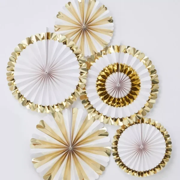 FAN PAPER GOLD SET OF 5PCS Wedding Baby Birthday Paper Party Decorations - GOLD - Image 4