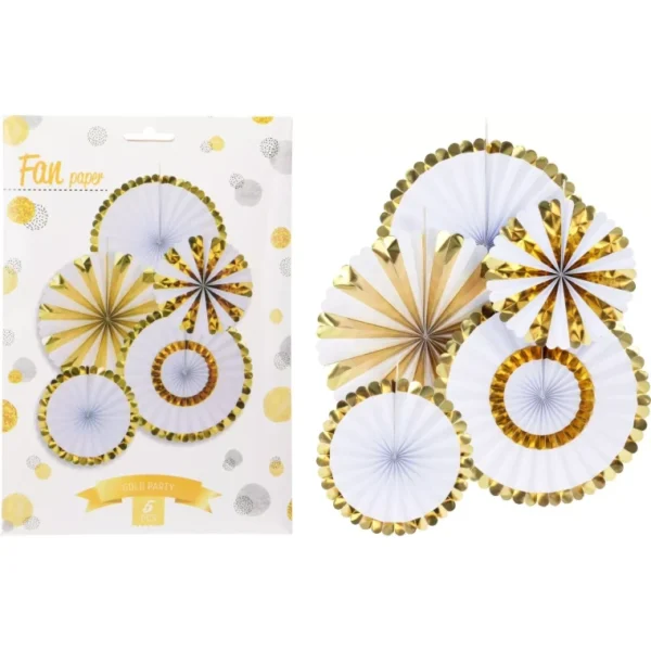 FAN PAPER GOLD SET OF 5PCS Wedding Baby Birthday Paper Party Decorations - GOLD - Image 2