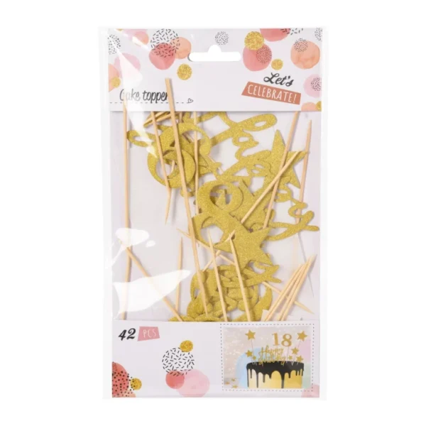42PCS GOLD CAKE TOPPER DECORATION SET of 42 PCS PARTY HAPPY BIRTHAY STAR NUMBERS - Image 3