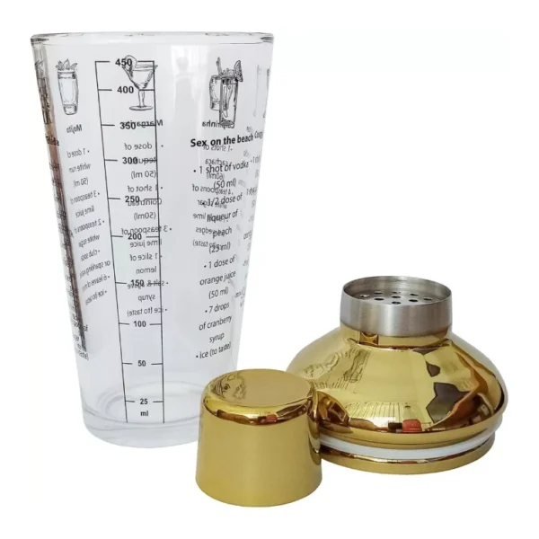 480ML COCKTAIL SHAKER Mixer Measuring Glass and stainless Steel With Recipes - Image 2