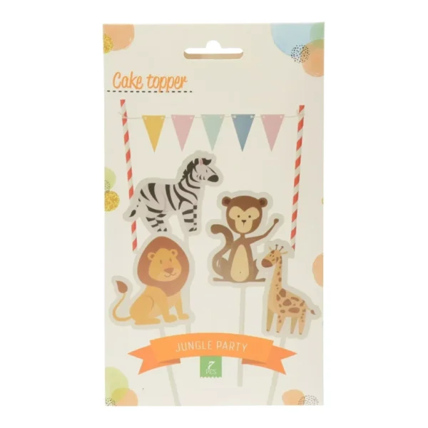 CUTE CAKE TOPPER SET JUNGLE DESIGN FOR KIDS BIRTHDAY DECORATION PARTY - 7PCS - Image 2