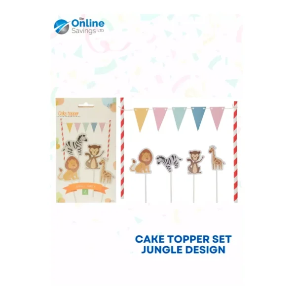 CUTE CAKE TOPPER SET JUNGLE DESIGN FOR KIDS BIRTHDAY DECORATION PARTY - 7PCS