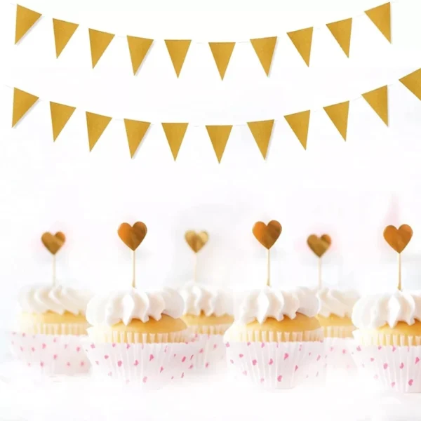 6 METER GOLD GLITTER FLAG GARLAND BUNTING LINE PARTY EVENT DECOR SURPRISE 6M - Image 2