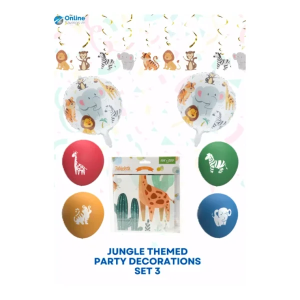 58PCS SET JUNGLE ANIMAL PARTY OF BALLOONS PAPER GARLAND HATS CAKETOPPER BIRTHDAY - Image 3