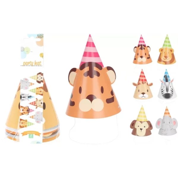 NEW HAT PAPER JUNGLE DESIGN Party Hats for Kids Birthday Party Games Fun - 8PCS