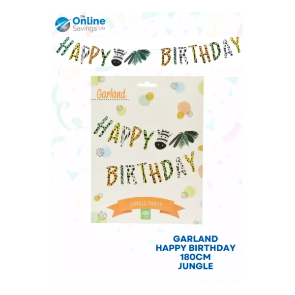 GARLAND HAPPY BIRTHDAY JUNGLE THEME CHILDREN PARTY BANNER DECOERATION 180 CM - Image 2