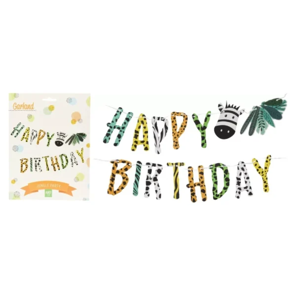 GARLAND HAPPY BIRTHDAY JUNGLE THEME CHILDREN PARTY BANNER DECOERATION 180 CM