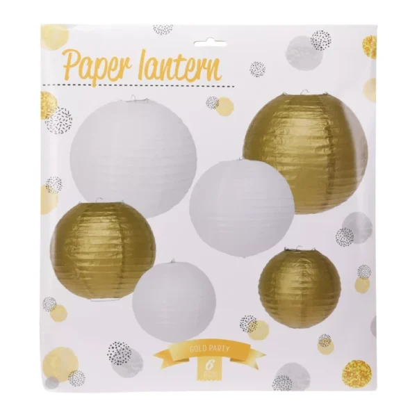 6PCS GOLD AND WHITE PAPER LANTERN SET OF WEDDING EVENT PARTY HOME HOLIDAY 6PCS - Image 2