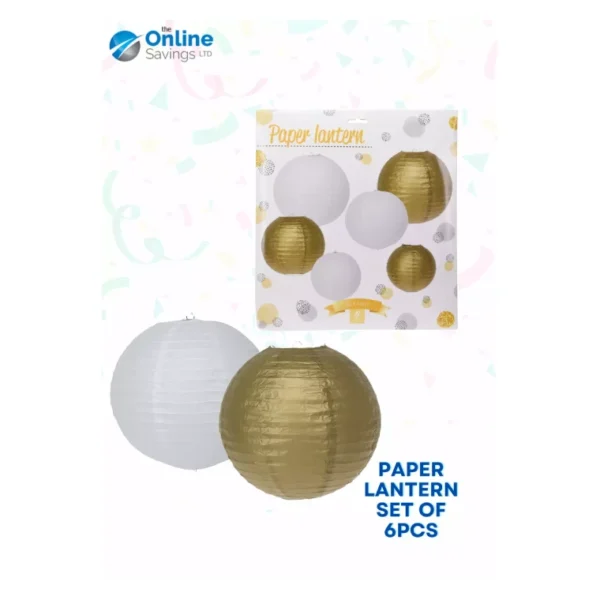 6PCS GOLD AND WHITE PAPER LANTERN SET OF WEDDING EVENT PARTY HOME HOLIDAY 6PCS
