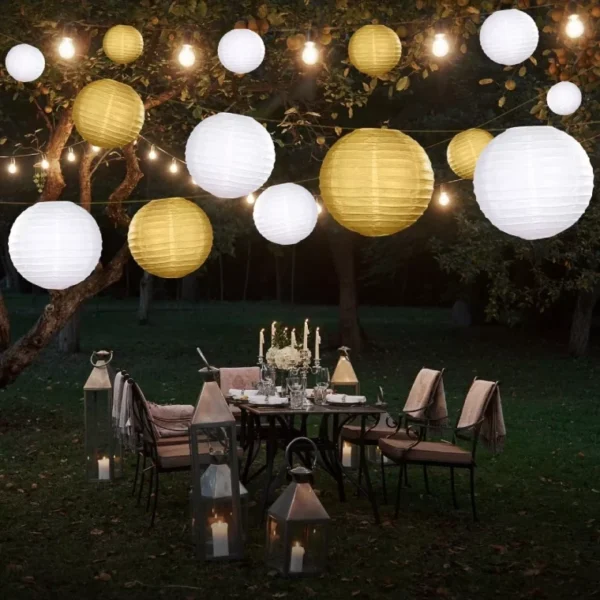 6PCS GOLD AND WHITE PAPER LANTERN SET OF WEDDING EVENT PARTY HOME HOLIDAY 6PCS - Image 4