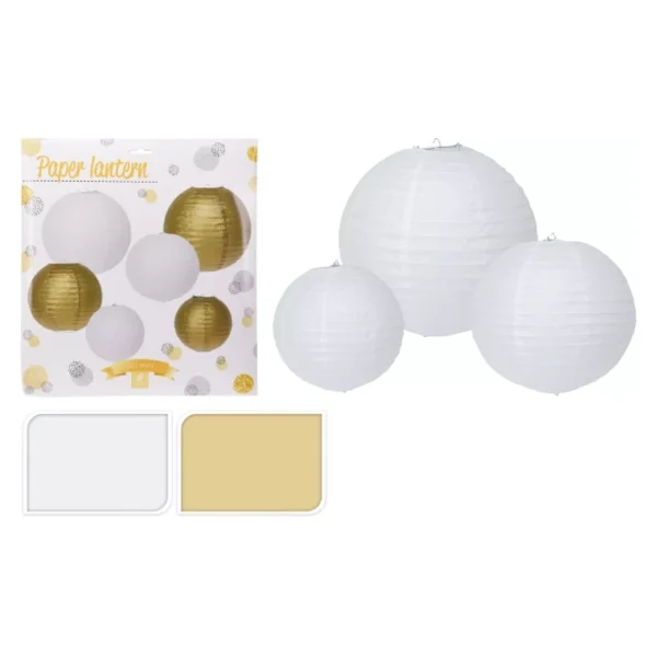 6PCS GOLD AND WHITE PAPER LANTERN SET OF WEDDING EVENT PARTY HOME HOLIDAY 6PCS - Image 8