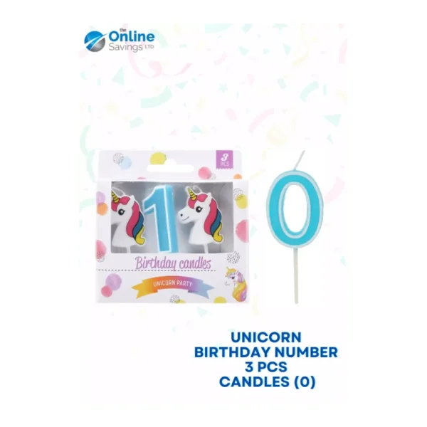 UNICORN BIRTHDAY NUMBER CANDLES 0 TO 9 CAKE TOPPER DECOR PARTY BIRTHDAY - 3PCS - Image 2
