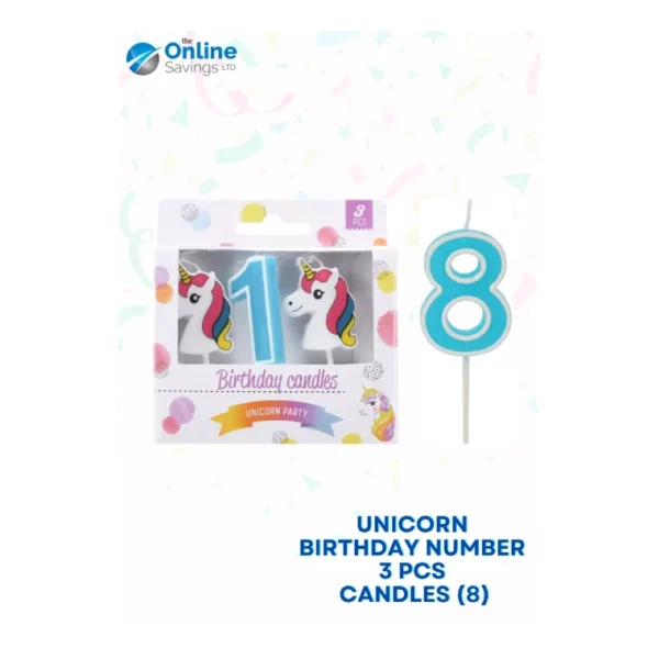 UNICORN BIRTHDAY NUMBER CANDLES 0 TO 9 CAKE TOPPER DECOR PARTY BIRTHDAY - 3PCS - Image 18