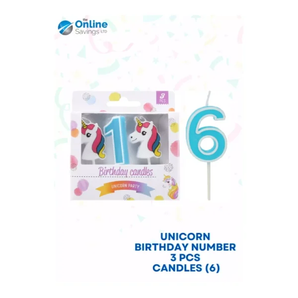 UNICORN BIRTHDAY NUMBER CANDLES 0 TO 9 CAKE TOPPER DECOR PARTY BIRTHDAY - 3PCS - Image 15