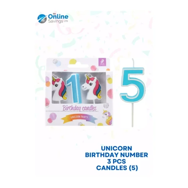 UNICORN BIRTHDAY NUMBER CANDLES 0 TO 9 CAKE TOPPER DECOR PARTY BIRTHDAY - 3PCS - Image 13
