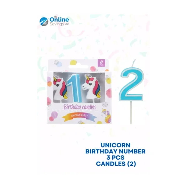 UNICORN BIRTHDAY NUMBER CANDLES 0 TO 9 CAKE TOPPER DECOR PARTY BIRTHDAY - 3PCS - Image 6