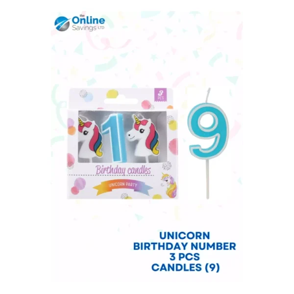 UNICORN BIRTHDAY NUMBER CANDLES 0 TO 9 CAKE TOPPER DECOR PARTY BIRTHDAY - 3PCS - Image 20