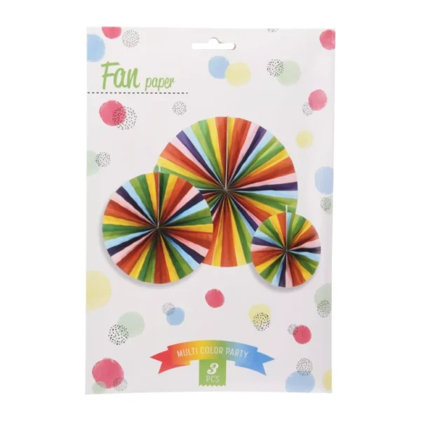 PAPER FAN DECORATION MULTICOLOR PARTY EVENT WEDDING COLORFULL PAPER FAN 3PCS NEW - Image 2