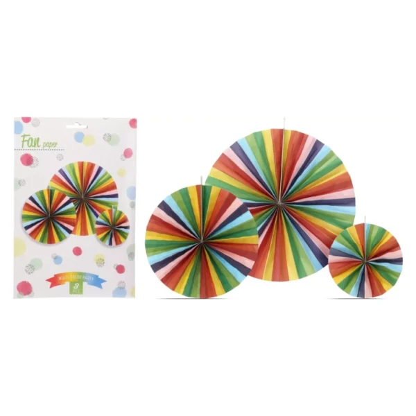 PAPER FAN DECORATION MULTICOLOR PARTY EVENT WEDDING COLORFULL PAPER FAN 3PCS NEW - Image 3