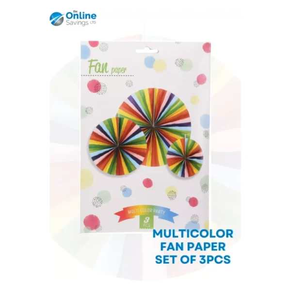 PAPER FAN DECORATION MULTICOLOR PARTY EVENT WEDDING COLORFULL PAPER FAN 3PCS NEW
