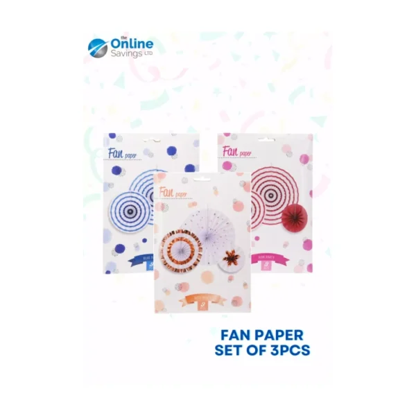 PAPER FAN COLOR SET OF 3PCS Wedding Baby Birthday Paper Party Decorations - 3PCS