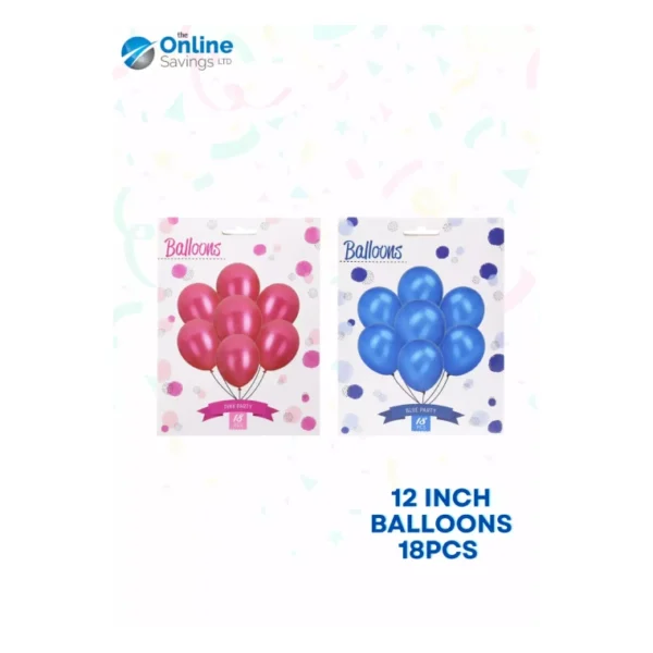 18PCS 12 INCH RUBBER BALLOONS PARTY BIRTHDAY WEDDING BLUE HOT PINK - 18 PCS