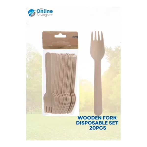 20PCS CAMPING DISPOSABLE WOODEN SET KNIVES FORKS SPOONS CUTLERY ECO FRIENDLY - Image 17