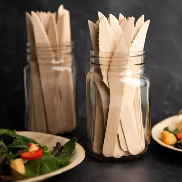 20PCS CAMPING DISPOSABLE WOODEN SET KNIVES FORKS SPOONS CUTLERY ECO FRIENDLY - Image 7