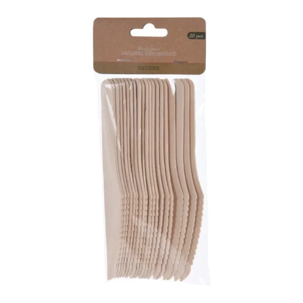 20PCS CAMPING DISPOSABLE WOODEN SET KNIVES FORKS SPOONS CUTLERY ECO FRIENDLY - Image 5