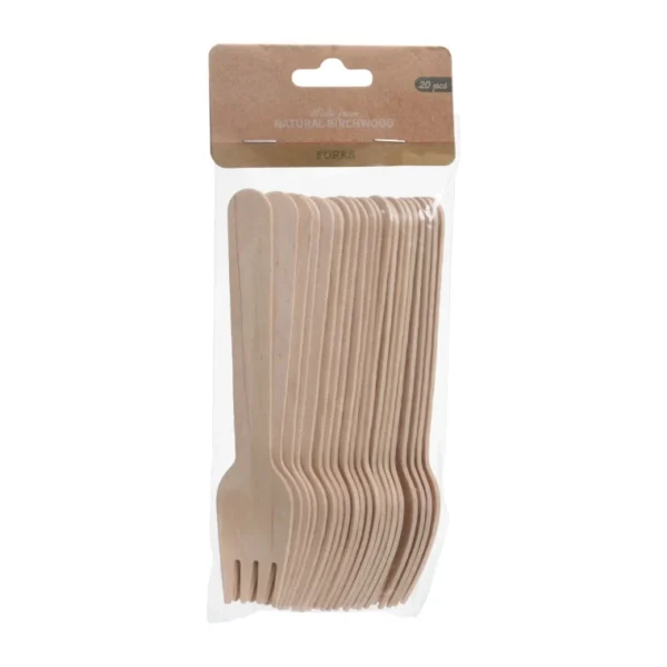 20PCS CAMPING DISPOSABLE WOODEN SET KNIVES FORKS SPOONS CUTLERY ECO FRIENDLY - Image 3