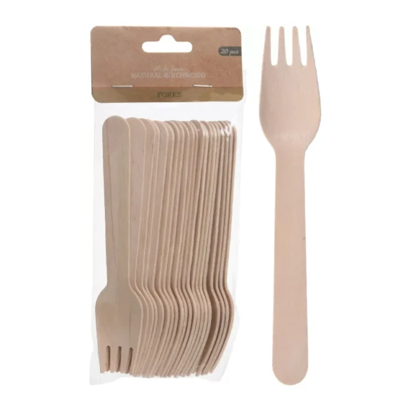 20PCS CAMPING DISPOSABLE WOODEN SET KNIVES FORKS SPOONS CUTLERY ECO FRIENDLY - Image 16