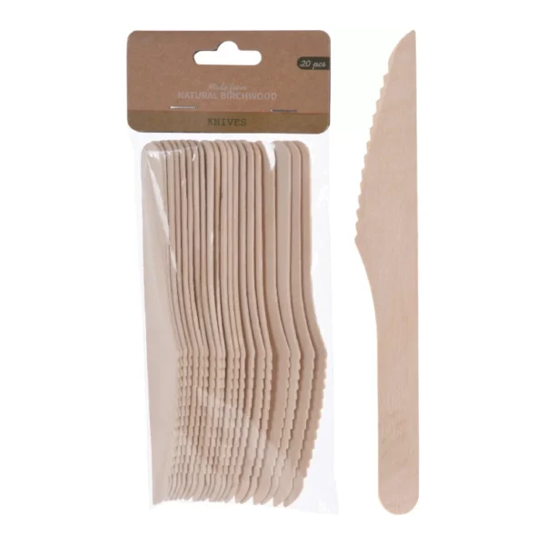 20PCS CAMPING DISPOSABLE WOODEN SET KNIVES FORKS SPOONS CUTLERY ECO FRIENDLY - Image 15