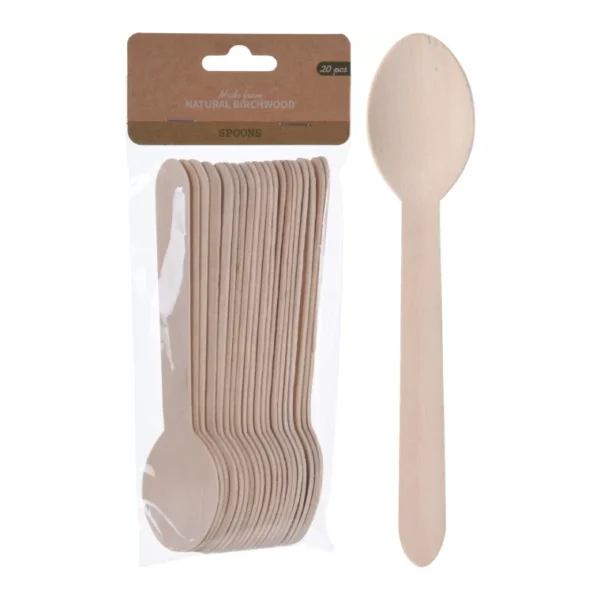 20PCS CAMPING DISPOSABLE WOODEN SET KNIVES FORKS SPOONS CUTLERY ECO FRIENDLY - Image 14