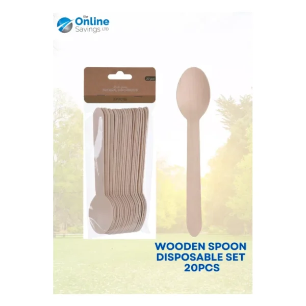 20PCS CAMPING DISPOSABLE WOODEN SET KNIVES FORKS SPOONS CUTLERY ECO FRIENDLY - Image 10