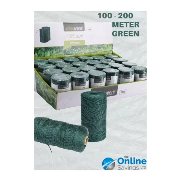 GREEN JUTE ROPE METER GREEN For Garden Crafts Gifts Tag Twine Garden 100M - 200M