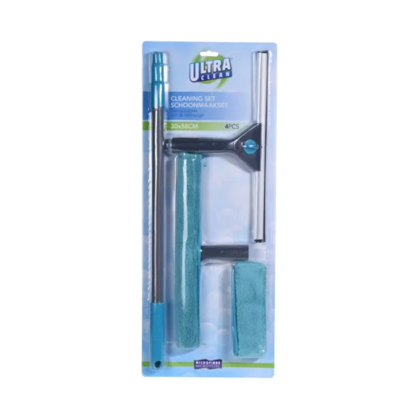 Window Cleaning Set Telescopic Mop Pole Squeegee Windows Washer 4Pc - Turquoise - Image 2