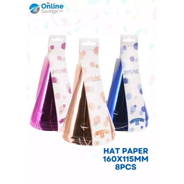 BLUE ROSE GOLD PINK HAT PAPER 160X115MM 8PCS PARTY BIRTHDAY ANNIVERSARY - 8PCS