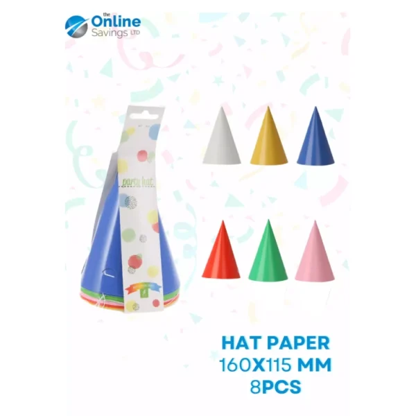 MULTICOLORED PARTY HATS PAPER 160X115MM 8PCS BIRTHDAY PARTY - 160X115MM HAT MULT