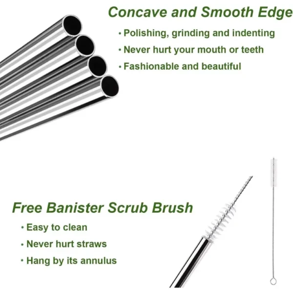 5PCS ECO STRAW Reusable Stainless Steel Drinking Straws Set With Cleaning Brush - Image 4