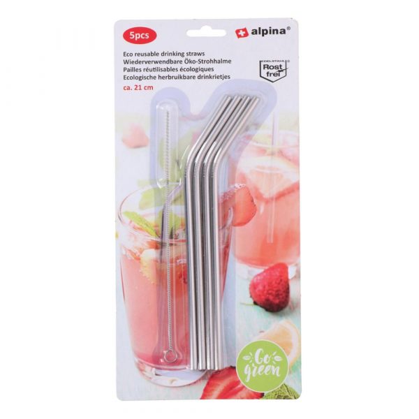 5PCS ECO STRAW Reusable Stainless Steel Drinking Straws Set With Cleaning Brush