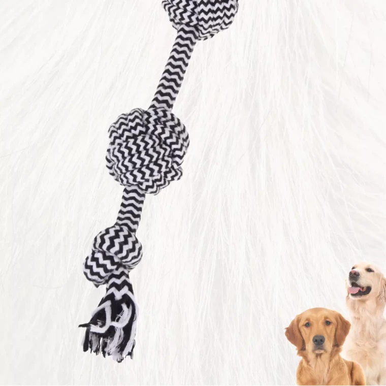 Black And White Dog Chew Toy Rope Knot Rope Pet Toys Cotton Braid Black & white - Image 4
