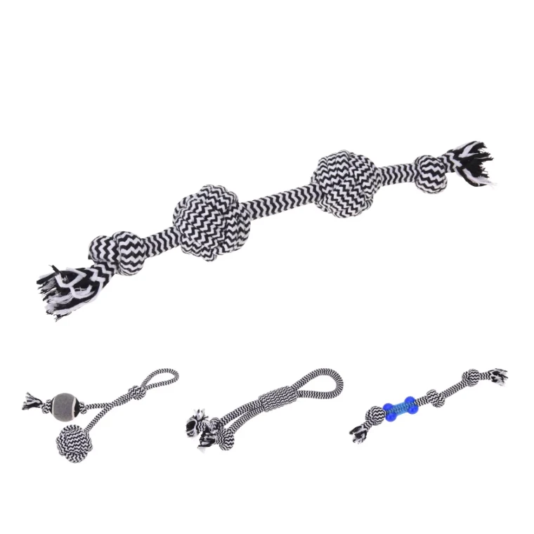Black And White Dog Chew Toy Rope Knot Rope Pet Toys Cotton Braid Black & white - Image 3